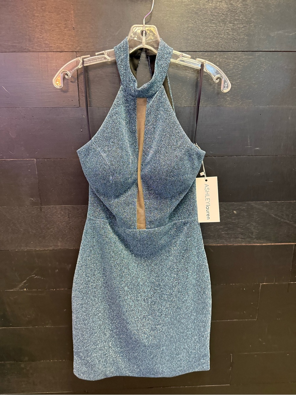 Ashley Lauren Blue One-Shoulder Halter Sheath Dress